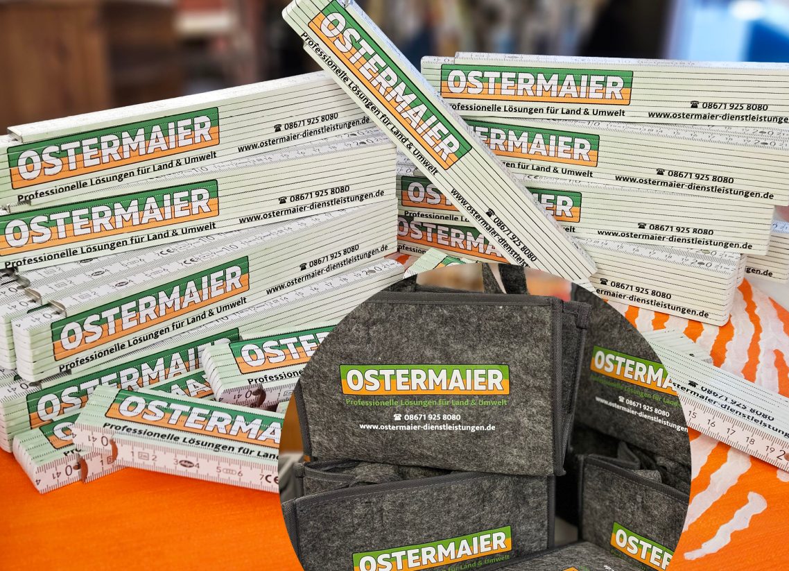 Zollstöcke und Filztaschen mit eigenem Firmenlogo Werbemittel indiviuell